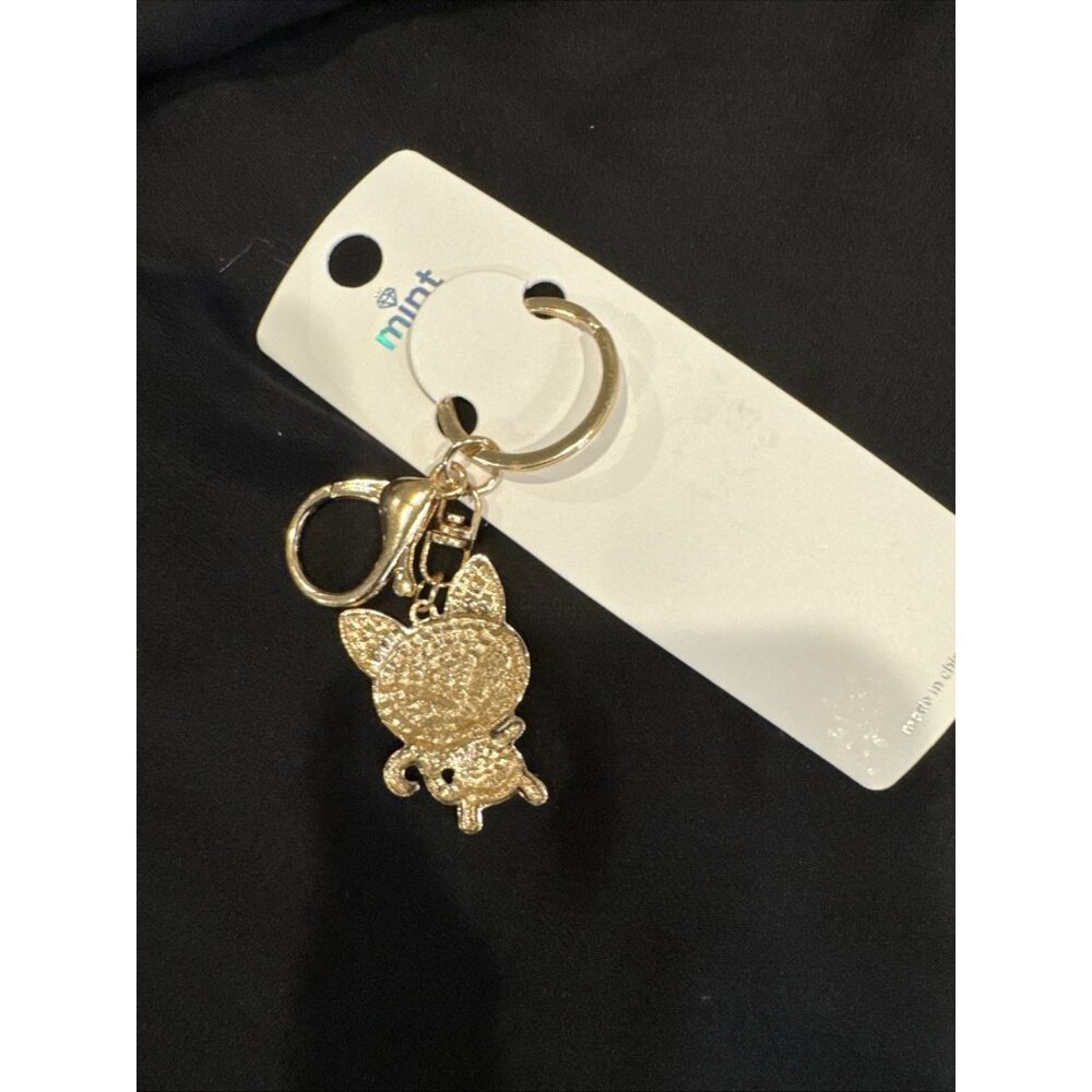 Bag Keychain Red Gold Fox Rhinestone Bag Charm Rhinestone Keyring NEW - Picture 5 of 6